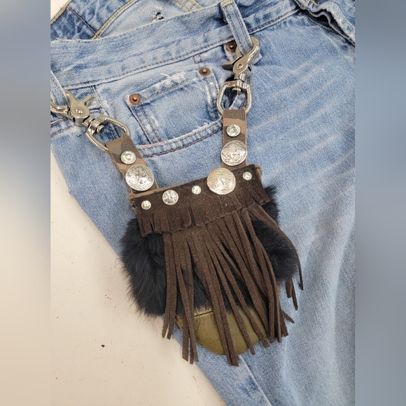 Southwest Native Fringed Leather Clip Pouch Mini Bag Handmade - Picture 3 of 9